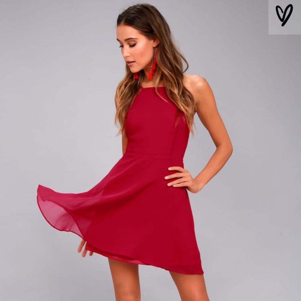 Lulu’s Letter of Love Red Backless Skater Dress